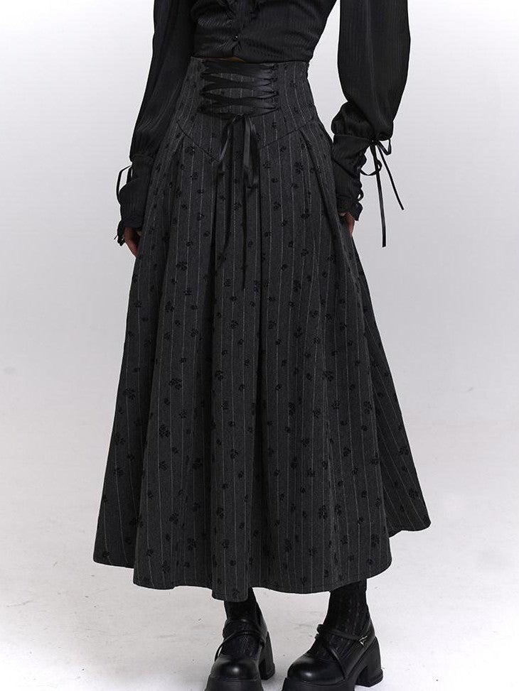 LADYGHOST Grey Striped High Waist A Line Women&