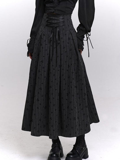 LADYGHOST Grey Striped High Waist A Line Women&