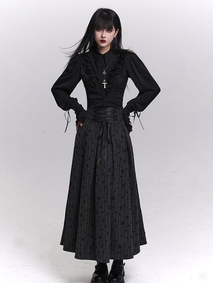 LADYGHOST Grey Striped High Waist A Line Women&