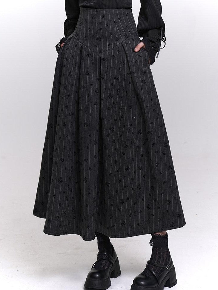 LADYGHOST Grey Striped High Waist A Line Women&