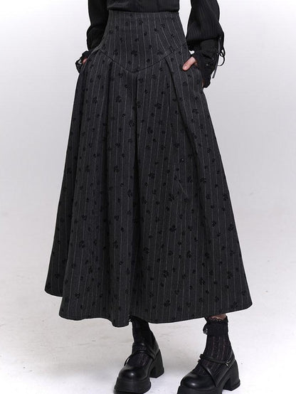 LADYGHOST Grey Striped High Waist A Line Women&