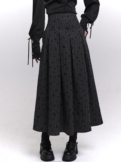 LADYGHOST Grey Striped High Waist A Line Women&