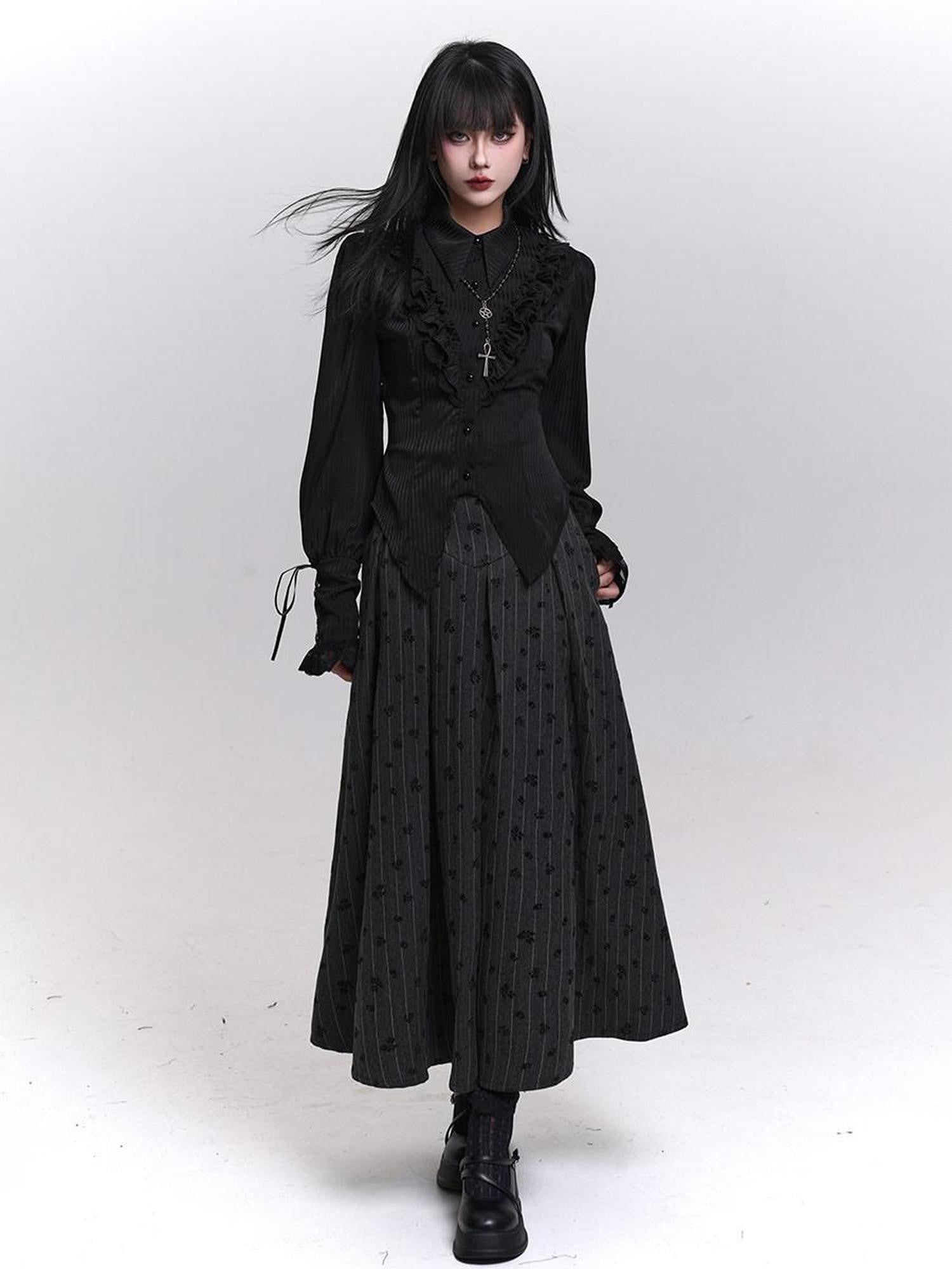 LADYGHOST Grey Striped High Waist A Line Women&
