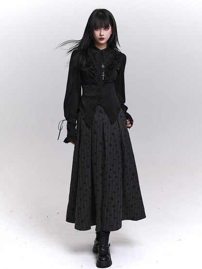 LADYGHOST Grey Striped High Waist A Line Women&