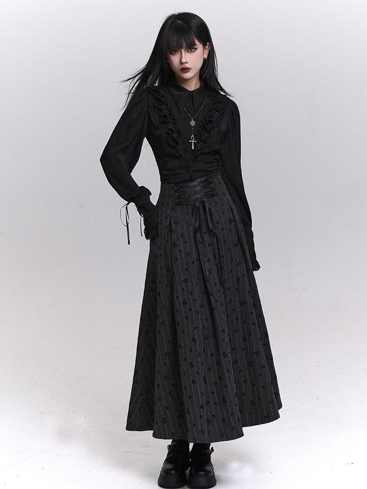 LADYGHOST Grey Striped High Waist A Line Women&