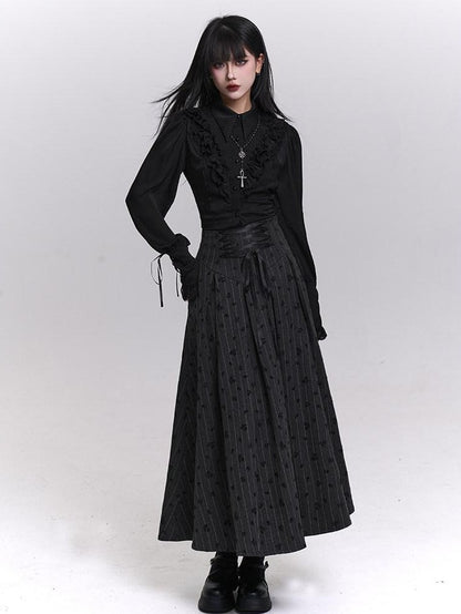 LADYGHOST Grey Striped High Waist A Line Women&