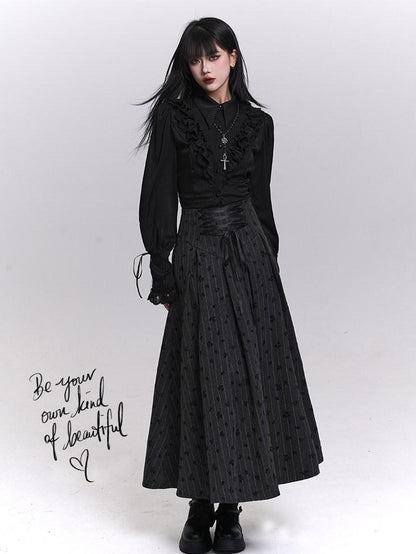 LADYGHOST Grey Striped High Waist A Line Women&
