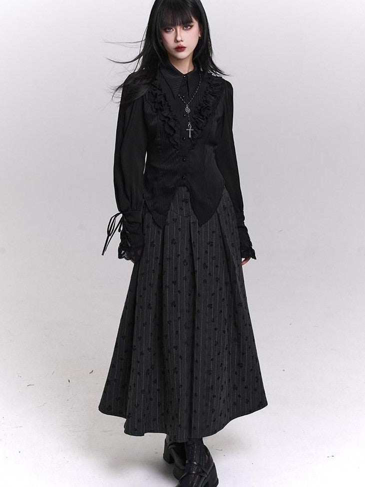 LADYGHOST Grey Striped High Waist A Line Women&