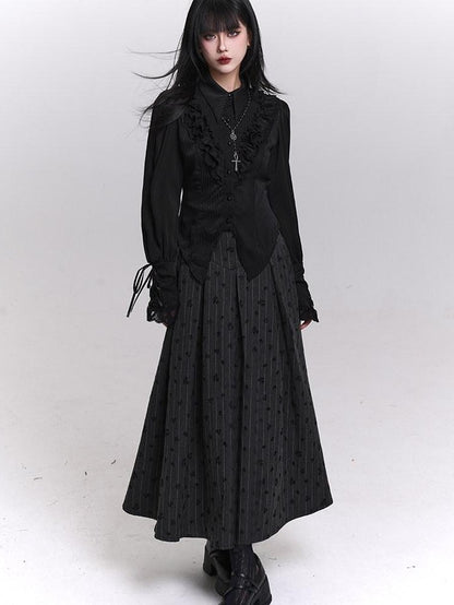 LADYGHOST Grey Striped High Waist A Line Women&