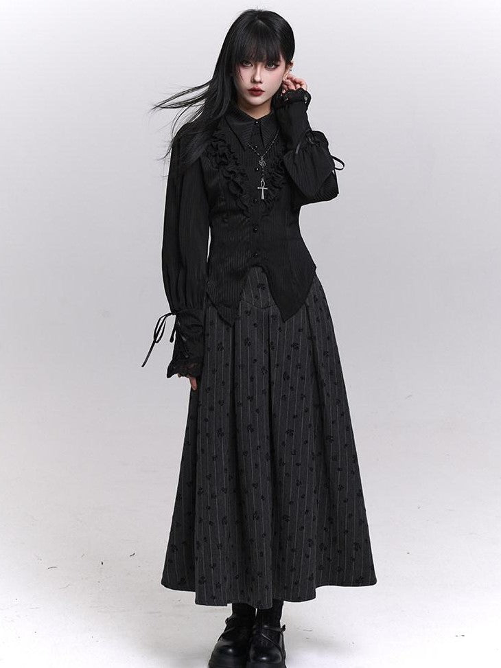 LADYGHOST Grey Striped High Waist A Line Women&