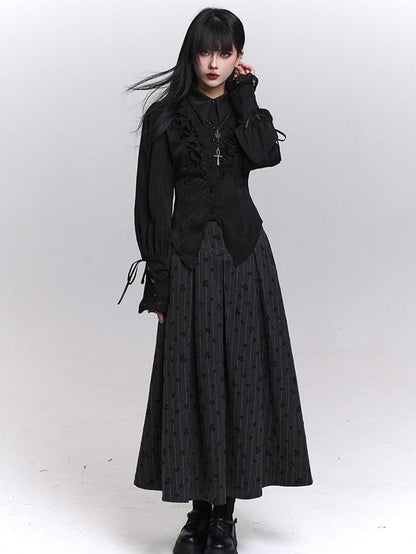 LADYGHOST Grey Striped High Waist A Line Women&