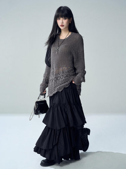 LADYGHOST Hollow Out Pointelle Knit Loose Fit Women&
