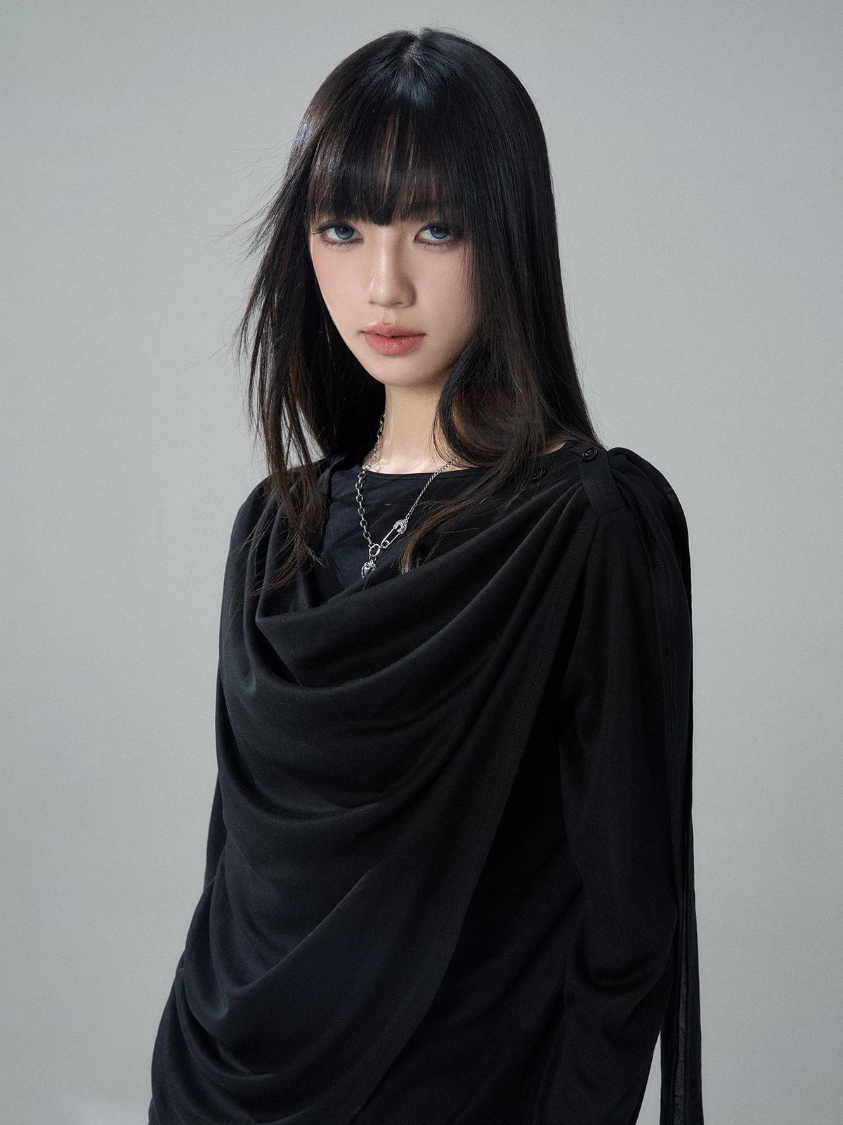 LADYGHOST Korean Faux Layered Button Slim Fit Solid Lyocell Women&