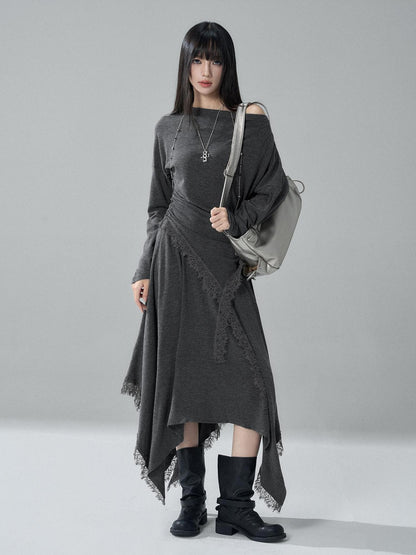LADYGHOST Lace Trim Batwing Sleeve Color Block Women&