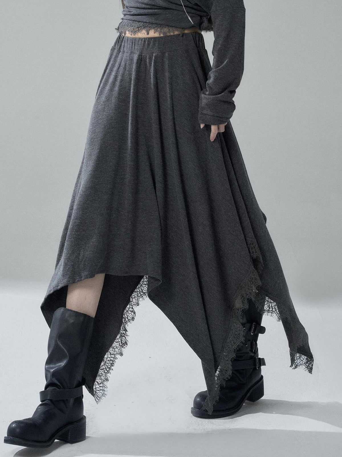 LADYGHOST Lace Trim Batwing Sleeve Color Block Women&