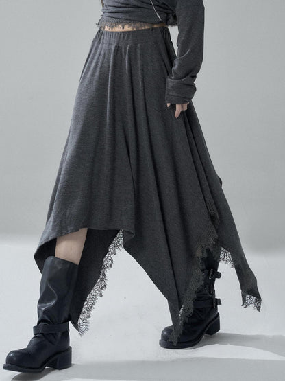LADYGHOST Lace Trim Batwing Sleeve Color Block Women&