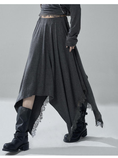 LADYGHOST Lace Trim Batwing Sleeve Color Block Women&