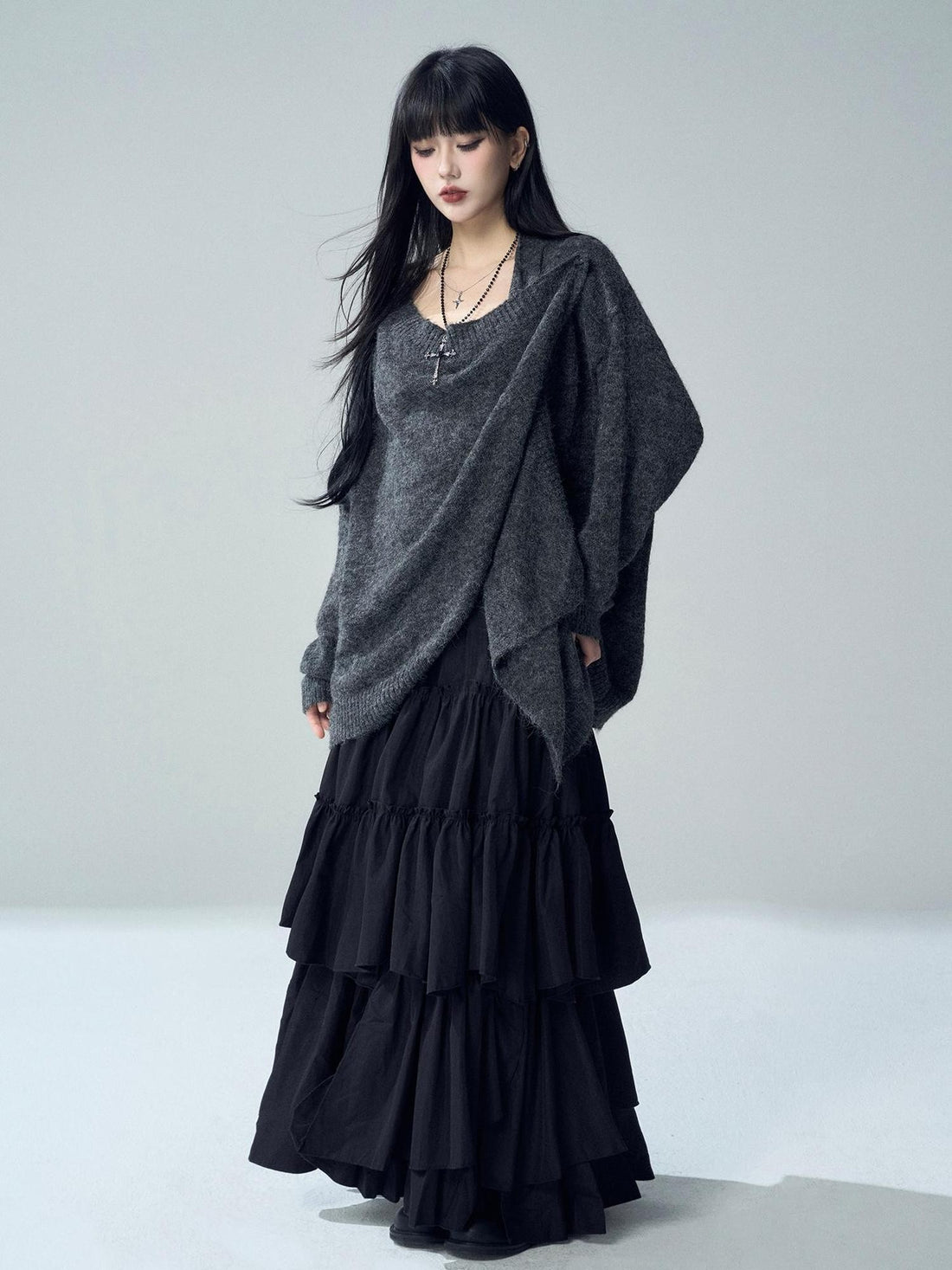 LADYGHOST Oversized Ribbed Knit Button Women&