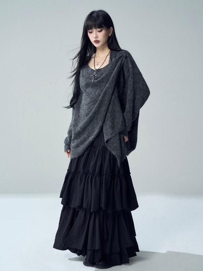 LADYGHOST Oversized Ribbed Knit Button Women&
