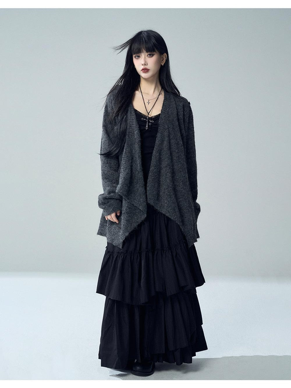 LADYGHOST Oversized Ribbed Knit Button Women&