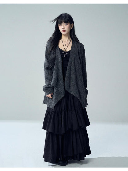 LADYGHOST Oversized Ribbed Knit Button Women&