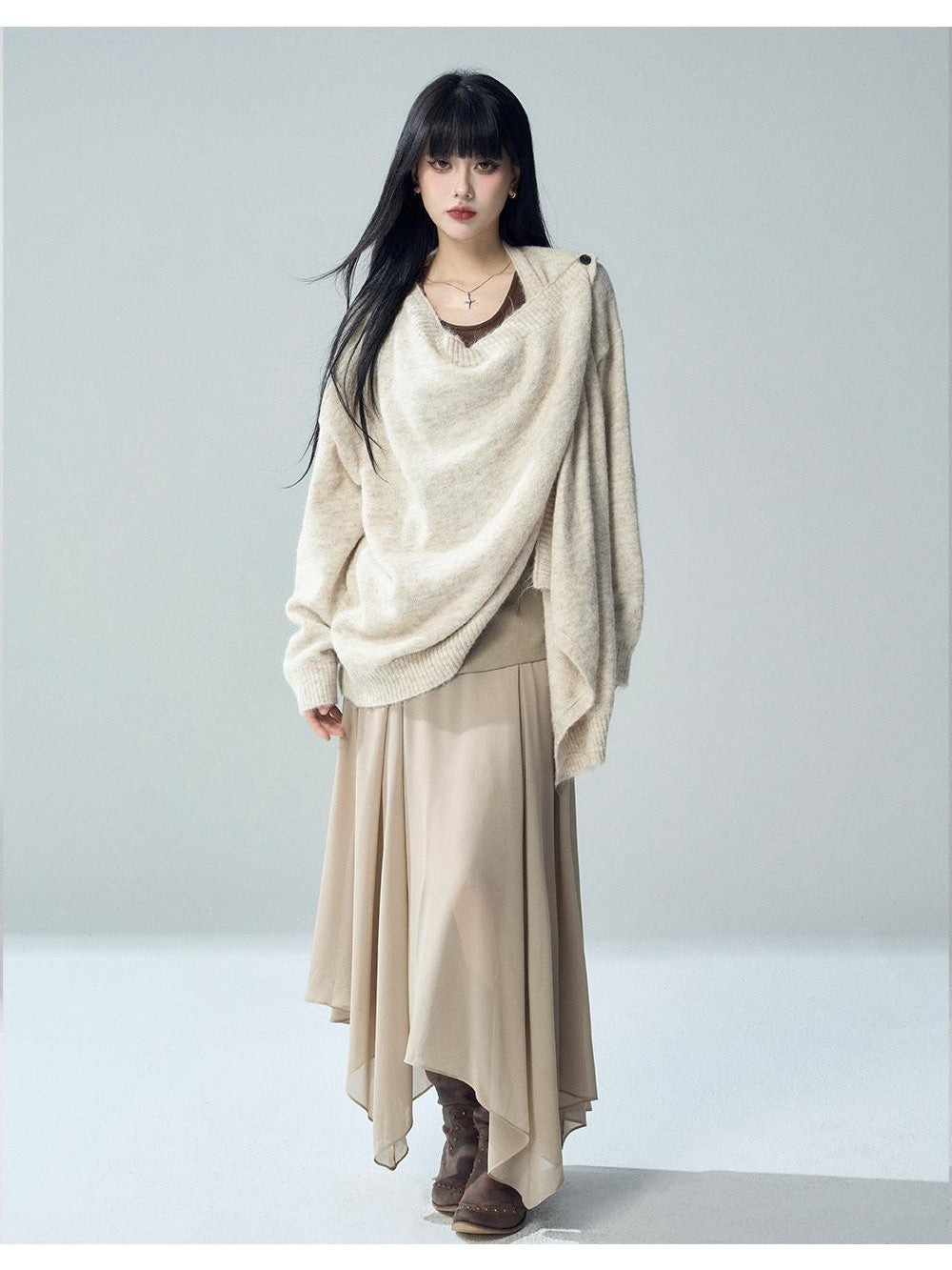 LADYGHOST Oversized Ribbed Knit Button Women&