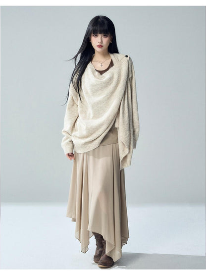 LADYGHOST Oversized Ribbed Knit Button Women&