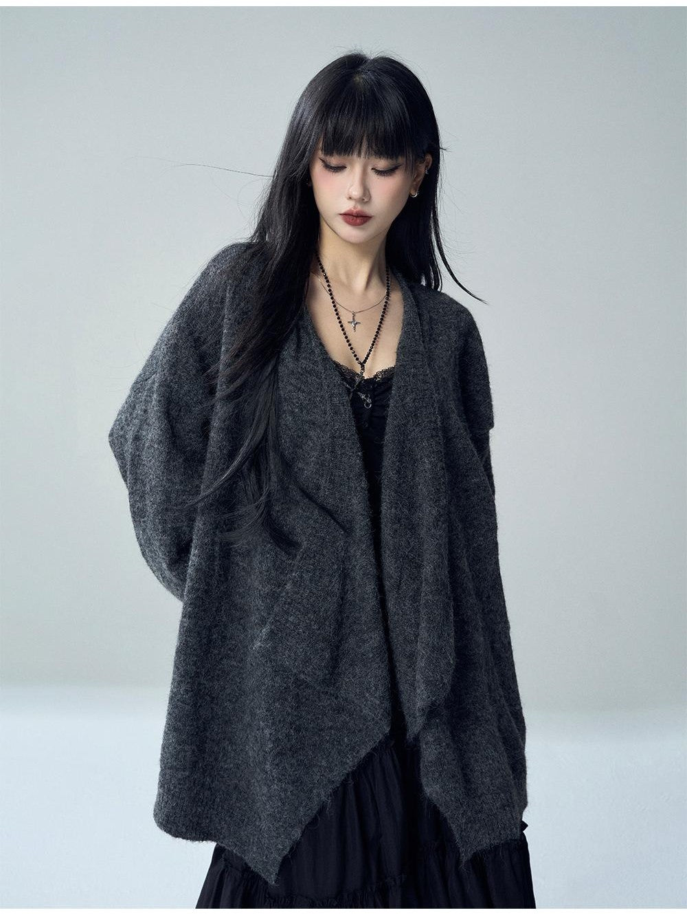 LADYGHOST Oversized Ribbed Knit Button Women&