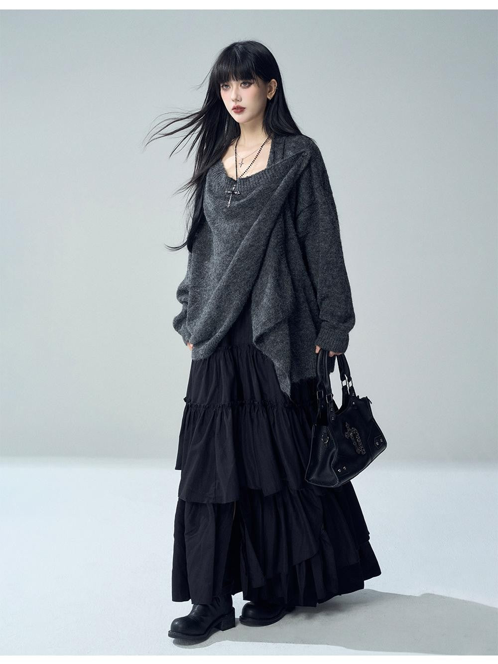 LADYGHOST Oversized Ribbed Knit Button Women&