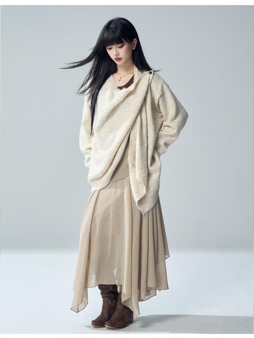 LADYGHOST Oversized Ribbed Knit Button Women&