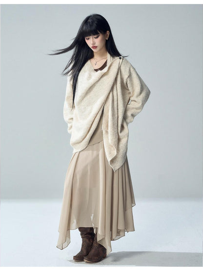LADYGHOST Oversized Ribbed Knit Button Women&