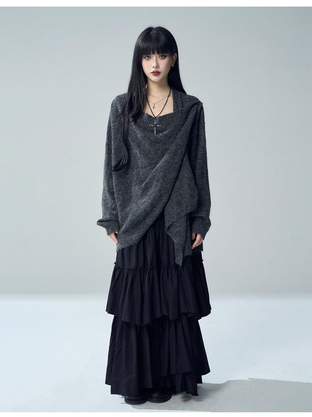 LADYGHOST Oversized Ribbed Knit Button Women&