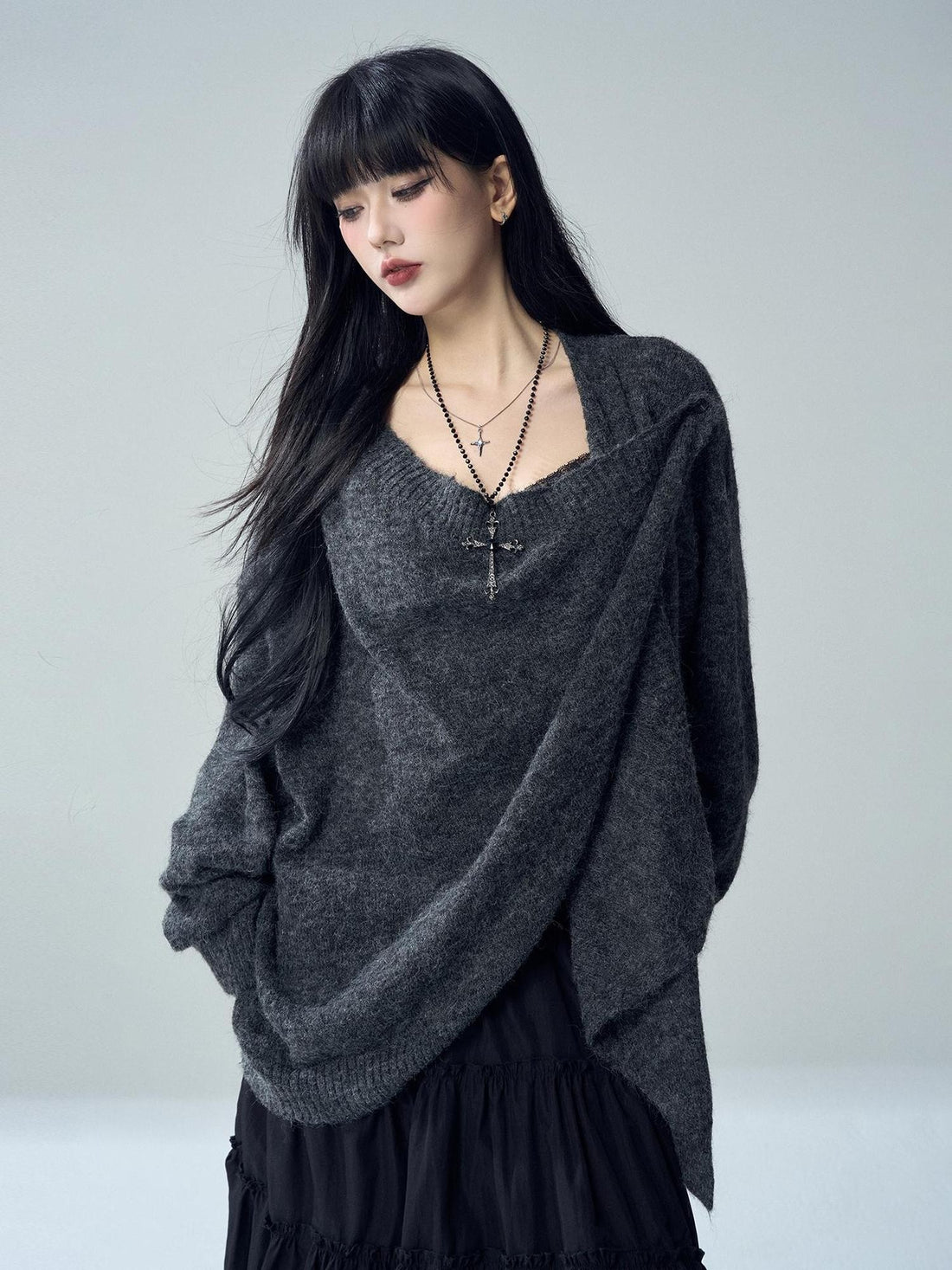 LADYGHOST Oversized Ribbed Knit Button Women&