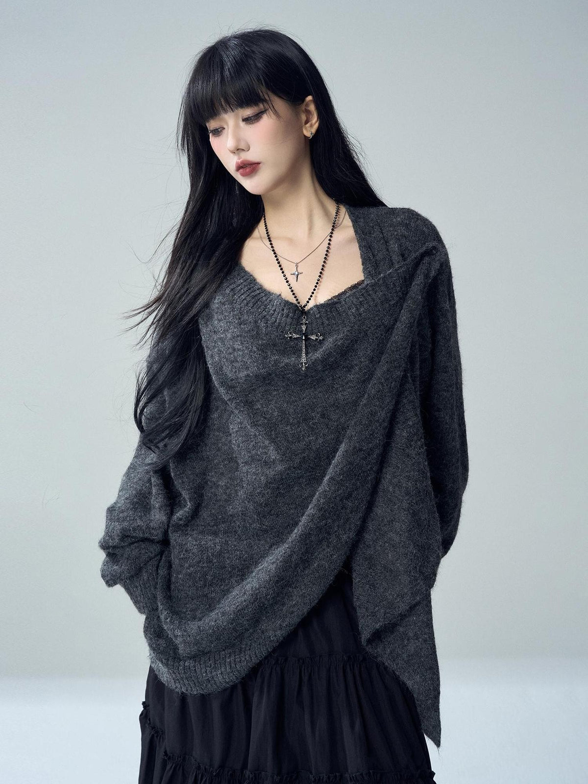 LADYGHOST Oversized Ribbed Knit Button Women&