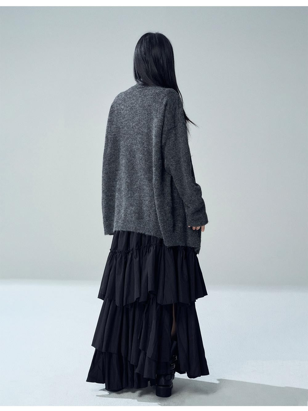 LADYGHOST Oversized Ribbed Knit Button Women&