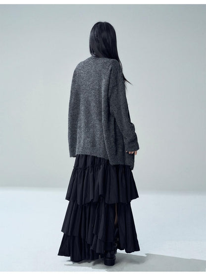 LADYGHOST Oversized Ribbed Knit Button Women&