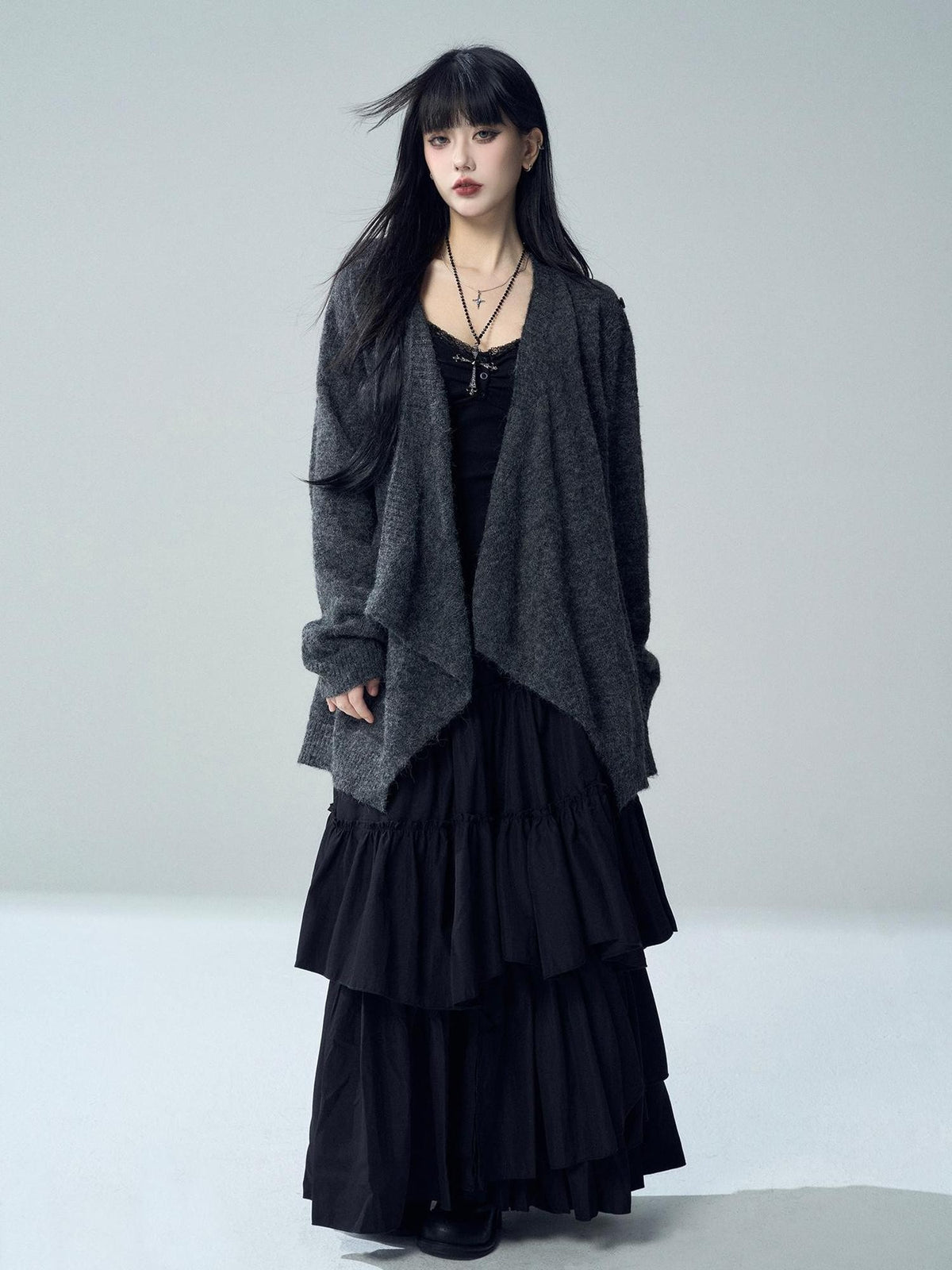 LADYGHOST Oversized Ribbed Knit Button Women&
