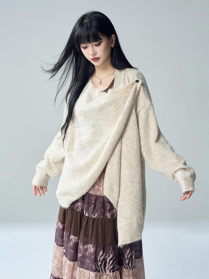 LADYGHOST Oversized Ribbed Knit Button Women&