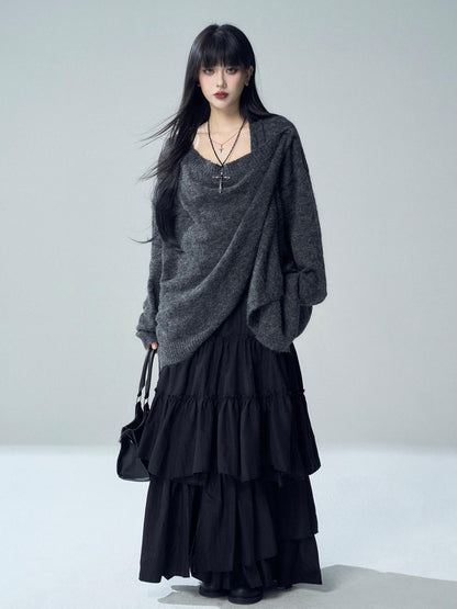 LADYGHOST Oversized Ribbed Knit Button Women&
