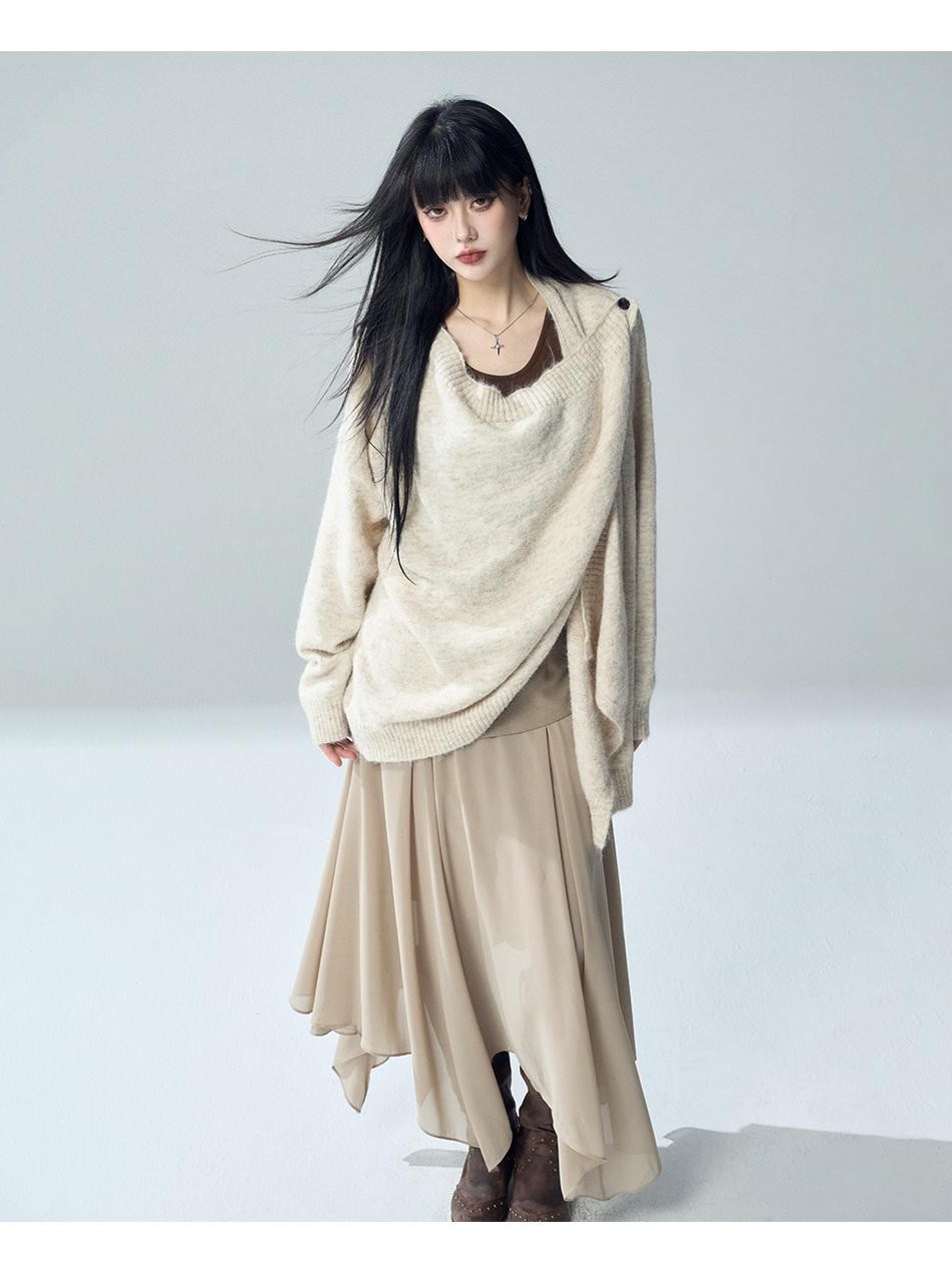 LADYGHOST Oversized Ribbed Knit Button Women&