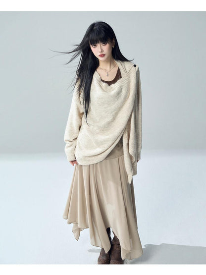 LADYGHOST Oversized Ribbed Knit Button Women&