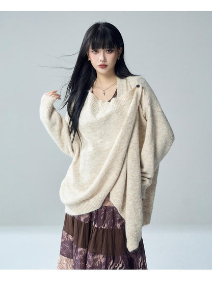 LADYGHOST Oversized Ribbed Knit Button Women&