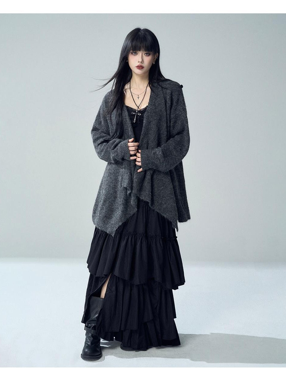 LADYGHOST Oversized Ribbed Knit Button Women&