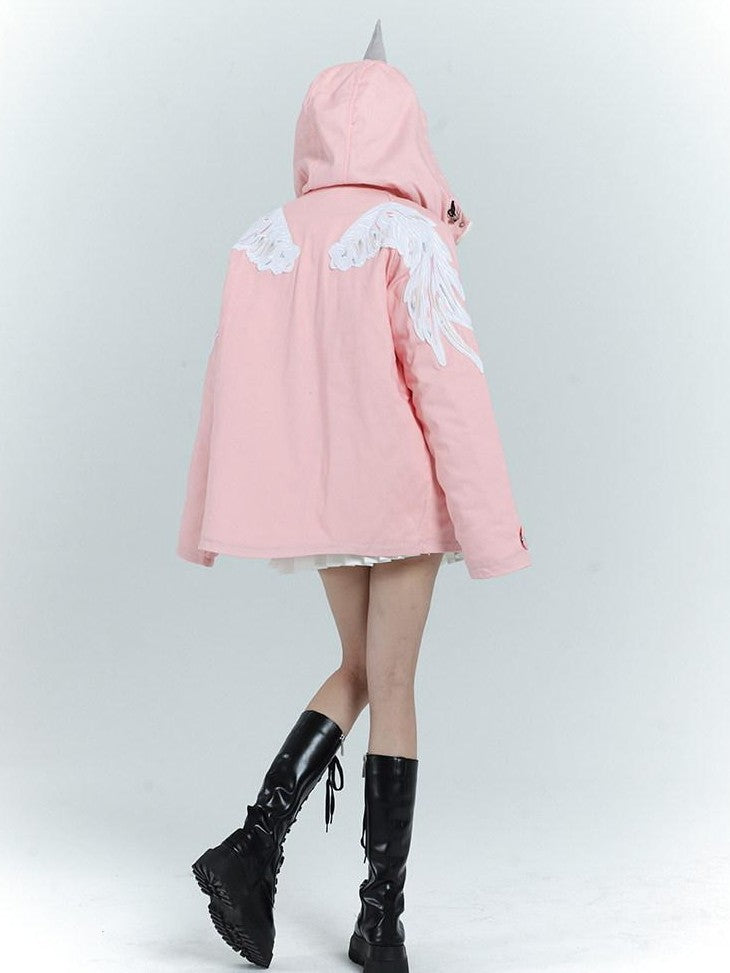 LADYGHOST Pink Hooded Workwear Quilted Parka Women&
