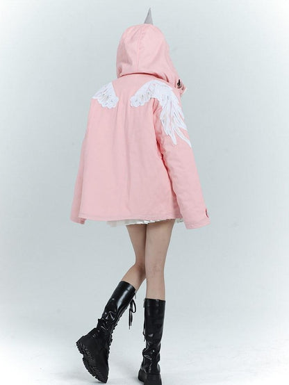 LADYGHOST Pink Hooded Workwear Quilted Parka Women&