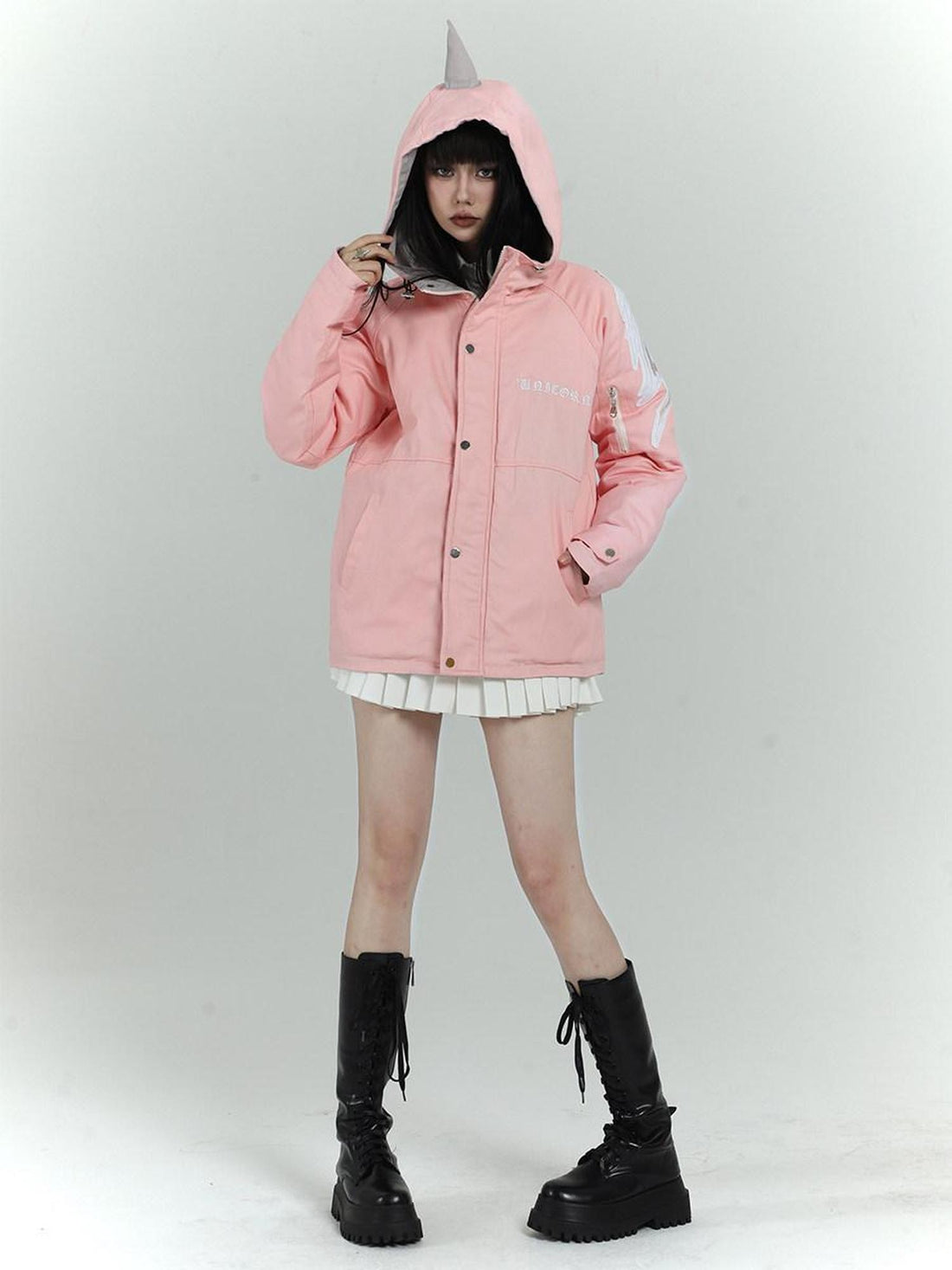 LADYGHOST Pink Hooded Workwear Quilted Parka Women&