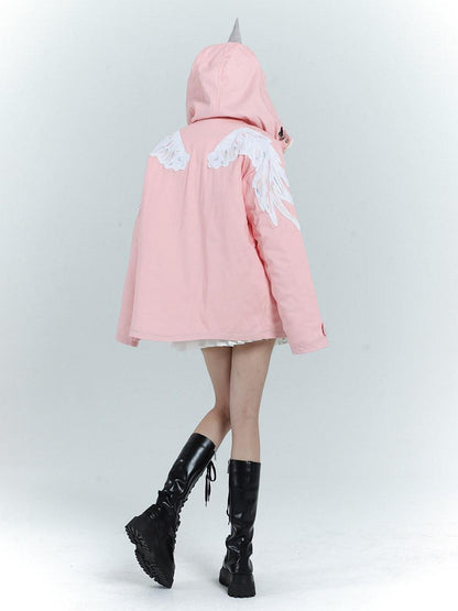 LADYGHOST Pink Hooded Workwear Quilted Parka Women&
