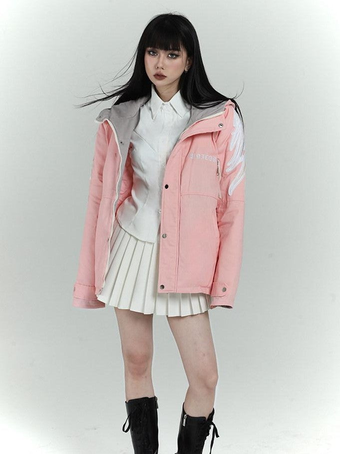 LADYGHOST Pink Hooded Workwear Quilted Parka Women&