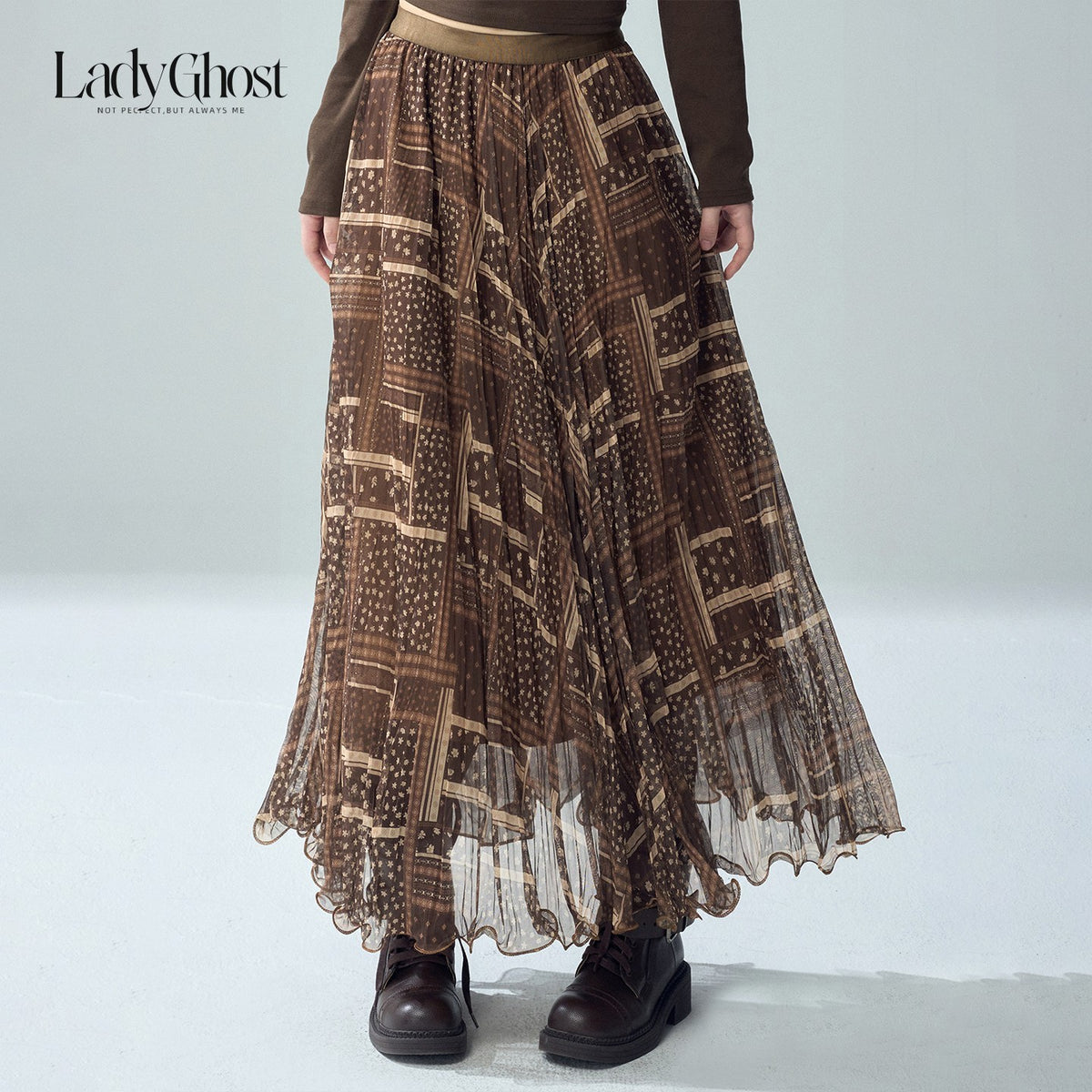LADYGHOST_Printed_Pleated_High_Waist_A_Line_Women&