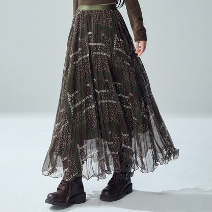 LADYGHOST_Printed_Pleated_High_Waist_A_Line_Women&